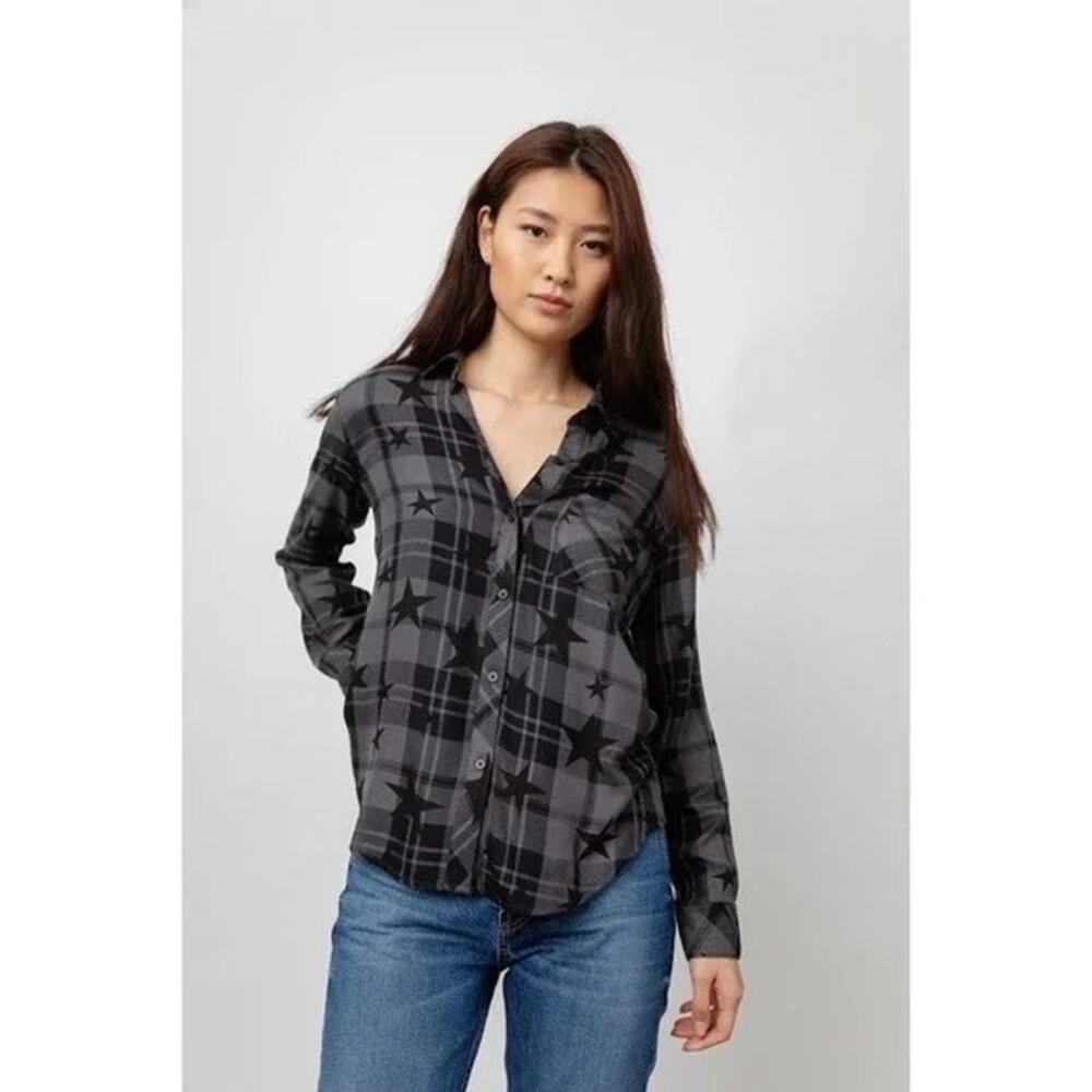 Rails Hunter Western Shirt Ash Twilight Stars Slouchy Oversized Gray Women XS